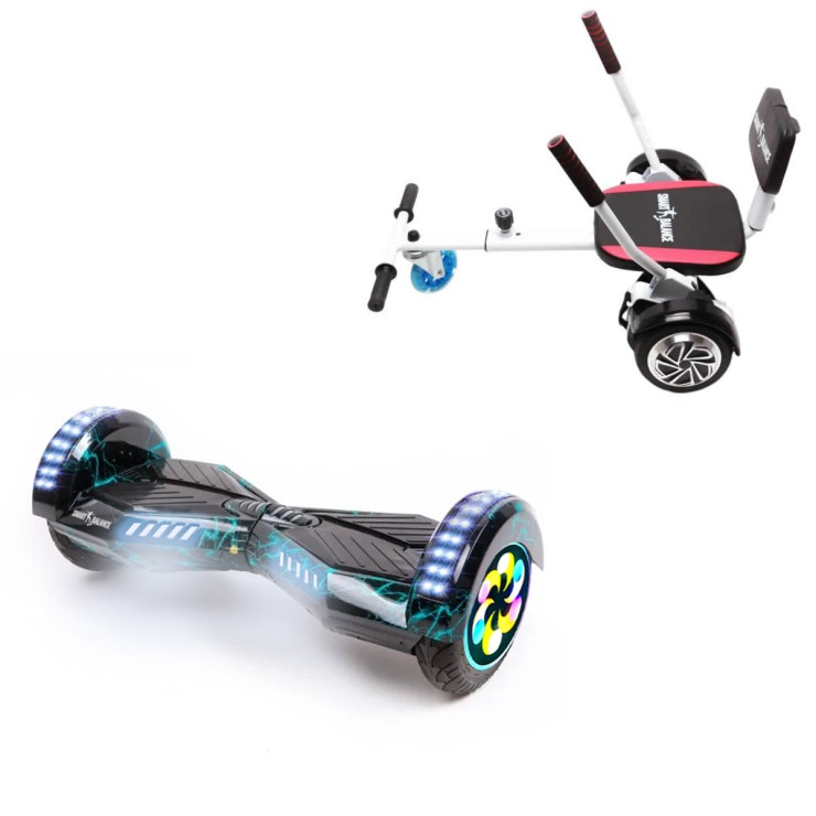 8 inch Hoverboard with Comfort Hoverkart, Transformers Thunderstorm PRO, Extended Range and White Comfort Seat, Smart Balance