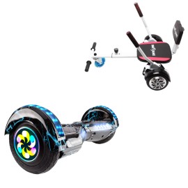 8 inch Hoverboard with Comfort Hoverkart, Transformers Thunderstorm Blue PRO, Extended Range and White Comfort Seat, Smart Balance