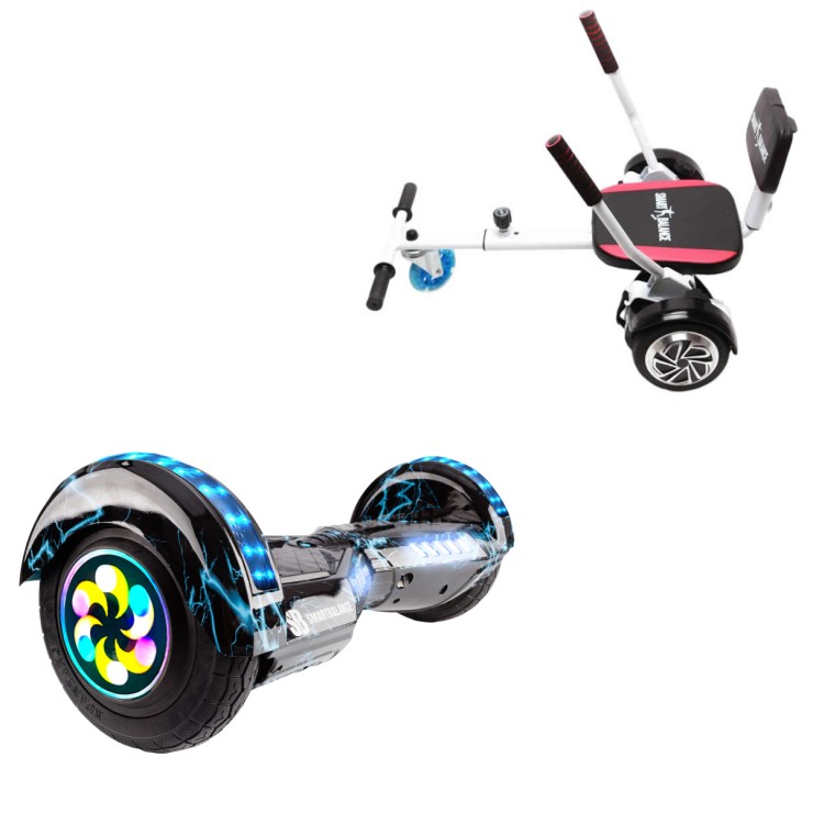 8 inch Hoverboard with Comfort Hoverkart, Transformers Thunderstorm Blue PRO, Extended Range and White Comfort Seat, Smart Balance