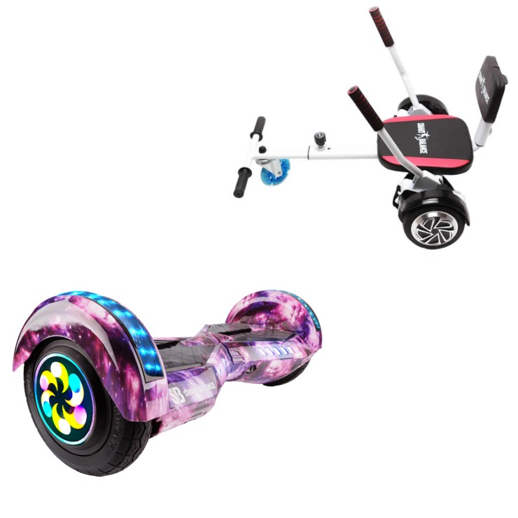 8 inch Hoverboard with Comfort Hoverkart, Transformers Galaxy Pink PRO, Standard Range and White Comfort Seat, Smart Balance