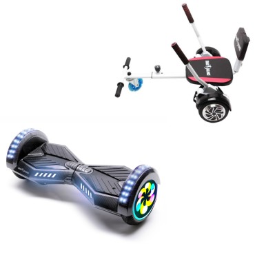 8 inch Hoverboard with Comfort Hoverkart, Transformers Carbon PRO, Extended Range and White Comfort Seat, Smart Balance