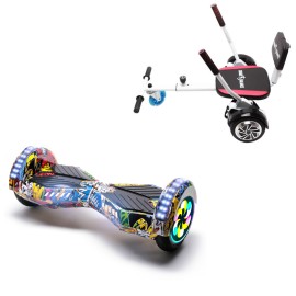 8 inch Hoverboard with Comfort Hoverkart, Transformers HipHop PRO, Standard Range and White Comfort Seat, Smart Balance