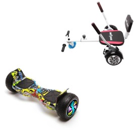 8.5 inch Hoverboard with Comfort Hoverkart, Hummer HipHop PRO, Extended Range and White Comfort Seat, Smart Balance
