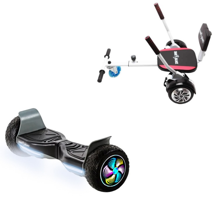 8.5 inch Hoverboard with Comfort Hoverkart, Hummer Black PRO, Extended Range and White Comfort Seat, Smart Balance