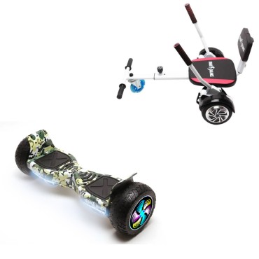 8.5 inch Hoverboard met Comfort Hoverkart, Hummer Camouflage PRO, Verlengde Afstand en Wit Comfort Hoverkart, Smart Balance