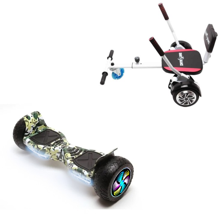 8.5 inch Hoverboard with Comfort Hoverkart, Hummer Camouflage PRO, Extended Range and White Comfort Seat, Smart Balance
