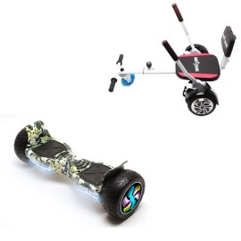 8.5 inch Hoverboard with Comfort Hoverkart, Hummer Camouflage PRO, Standard Range and White Comfort Seat, Smart Balance