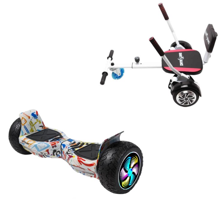 8.5 inch Hoverboard with Comfort Hoverkart, Hummer Splash PRO, Standard Range and White Comfort Seat, Smart Balance
