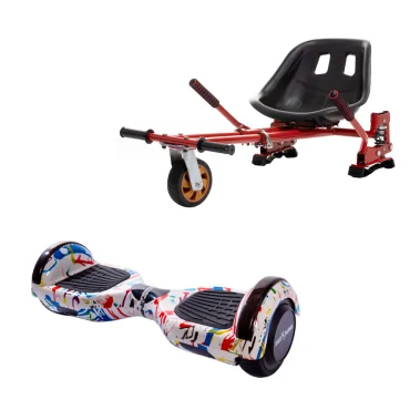 6.5 inch Hoverboard with Hoverkart, Suspension PRO Seat, Red, 15 km/h, UL2272 Certified, Bluetooth, Led Lighting, 700W Power, 4Ah Battery, Smart Balance, Regular Splash