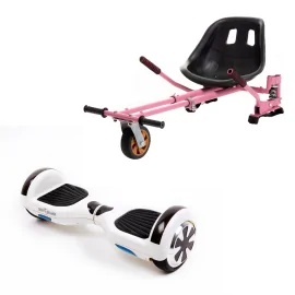 6.5 inch Hoverboard with Hoverkart, Suspension PRO Seat, Pink, 15 km/h, UL2272 Certified, Bluetooth, Led Lighting, 700W Power, 4Ah Battery, Smart Balance, Regular White Pearl