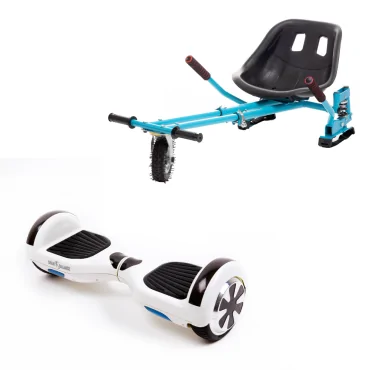6.5 inch Hoverboard with Hoverkart, Suspension PRO Seat, Blue, 15 km/h, UL2272 Certified, Bluetooth, Led Lighting, 700W Power, 4Ah Battery, Smart Balance, Regular White Pearl