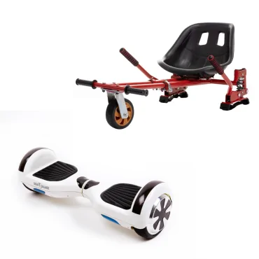 Hoverboard Go-Kart Pack, Smart Balance Regular White Pearl, 6.5 Tommer, dubbele motoren 36V, 700 Wat, Bluetooth-luidsprekers, L