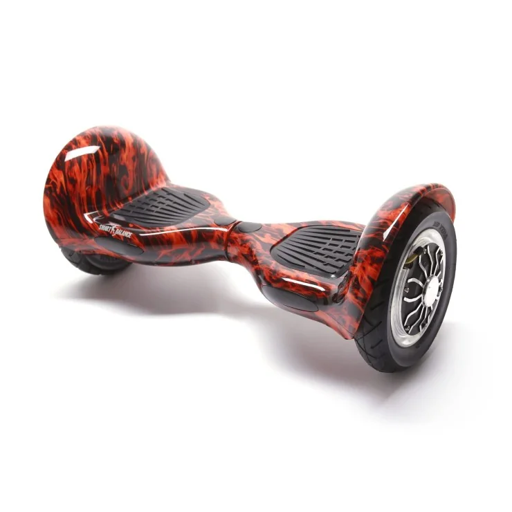 Hoverboard 10 pouces avec Bluetooth & Lumières LED, 15km/h, Certifié UL2272, Puissance 700W, Batterie 4Ah, Smart Balance, OffRoad Flame, Gyropode Overboard, Auto-équilibrant