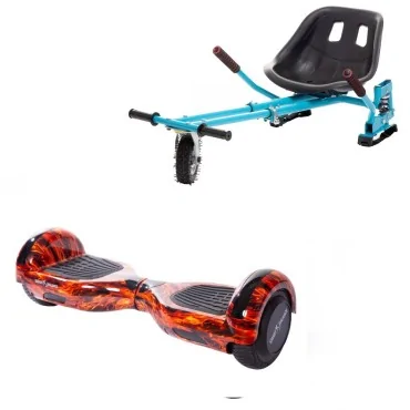 6.5 inch Hoverboard with Hoverkart, Suspension PRO Seat, Blue, 15 km/h, UL2272 Certified, Bluetooth, Led Lighting, 700W Power, 4Ah Battery, Smart Balance, Regular Flame
