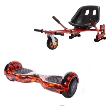 6.5 inch Hoverboard with Hoverkart, Suspension PRO Seat, Red, 15 km/h, UL2272 Certified, Bluetooth, Led Lighting, 700W Power, 4Ah Battery, Smart Balance, Regular Flame