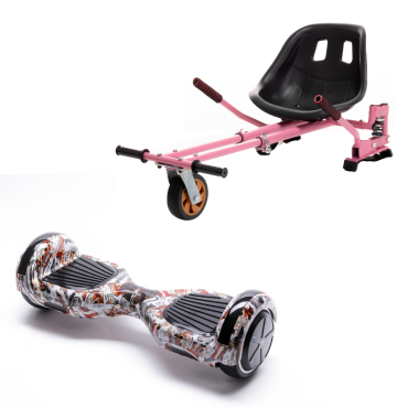Hoverboard Go-Kart Pack, Smart Balance Regular Tattoo, 6.5 INCH, Dual Motors 36V, 700Wat, Bluetooth Speakers, LED Lights, Premi