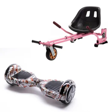 6.5 inch Hoverboard with Hoverkart, Suspension PRO Seat, Pink, 15 km/h, UL2272 Certified, Bluetooth, Led Lighting, 700W Power, 4Ah Battery, Smart Balance, Regular Tattoo