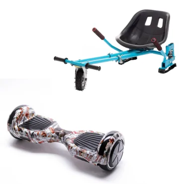 6.5 inch Hoverboard with Hoverkart, Suspension PRO Seat, Blue, 15 km/h, UL2272 Certified, Bluetooth, Led Lighting, 700W Power, 4Ah Battery, Smart Balance, Regular Tattoo