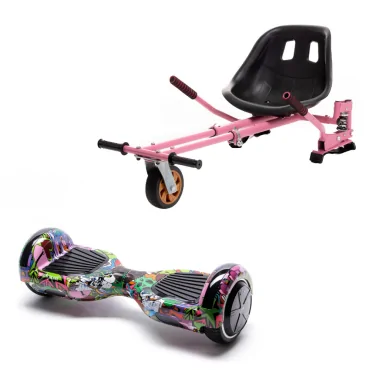 6.5 inch Hoverboard with Hoverkart, Suspension PRO Seat, Pink, 15 km/h, UL2272 Certified, Bluetooth, Led Lighting, 700W Power, 4Ah Battery, Smart Balance, Regular Multicolor