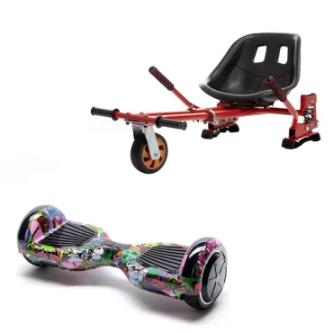 6.5 inch Hoverboard with Hoverkart, Suspension PRO Seat, Red, 15 km/h, UL2272 Certified, Bluetooth, Led Lighting, 700W Power, 4Ah Battery, Smart Balance, Regular Multicolor