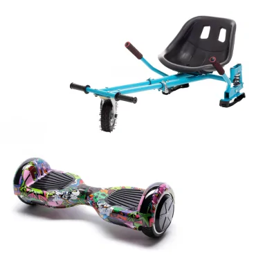 6.5 inch Hoverboard with Hoverkart, Suspension PRO Seat, Blue, 15 km/h, UL2272 Certified, Bluetooth, Led Lighting, 700W Power, 4Ah Battery, Smart Balance, Regular Multicolor