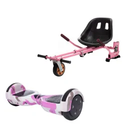 copy of Hoverboard 6.5 cala, Regular Camouflage Pink + HoverSeat z zawieszeniem, LED Smart Balance