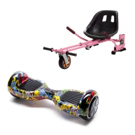 6.5 inch Hoverboard with Hoverkart, Suspension PRO Seat, Pink, 15 km/h, UL2272 Certified, Bluetooth, Led Lighting, 700W Power, 4Ah Battery, Smart Balance, Regular HipHop