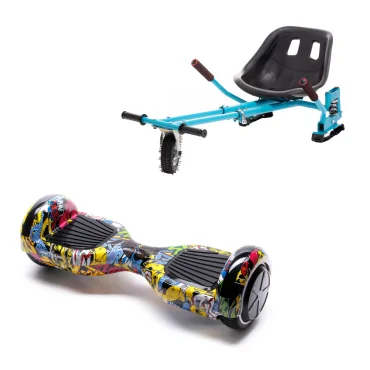 6.5 inch Hoverboard with Hoverkart, Suspension PRO Seat, Blue, 15 km/h, UL2272 Certified, Bluetooth, Led Lighting, 700W Power, 4Ah Battery, Smart Balance, Regular HipHop