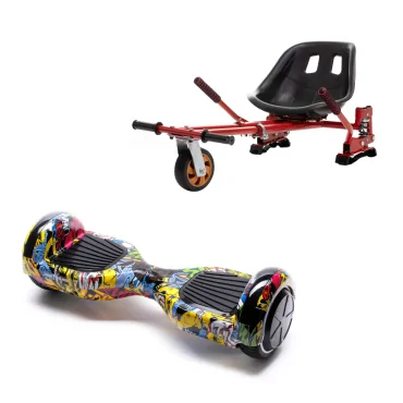 6.5 inch Hoverboard with Hoverkart, Suspension PRO Seat, Red, 15 km/h, UL2272 Certified, Bluetooth, Led Lighting, 700W Power, 4Ah Battery, Smart Balance, Regular HipHop