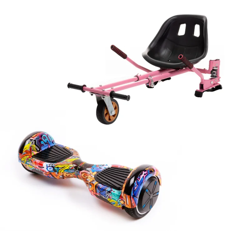 Hoverboard 6.5 pouces avec Hoverkart, Suspension PRO Siège, Rose, Bluetooth & Lumières LED, 15 km/h, Certifié UL2272, Puissance 700W, Batterie 4Ah, Smart Balance, Regular HipHop Orange, Gyropode Overboard, Auto-équilibrant