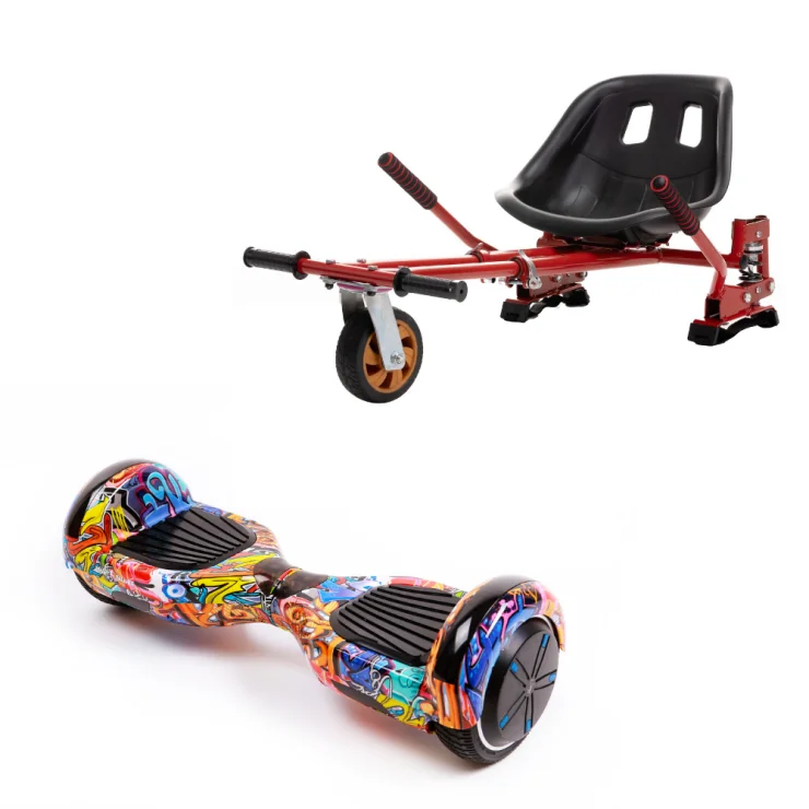 Hoverboard 6.5 pouces avec Hoverkart, Suspension PRO Siège, Rouge, Bluetooth & Lumières LED, 15 km/h, Certifié UL2272, Puissance 700W, Batterie 4Ah, Smart Balance, Regular HipHop Orange, Gyropode Overboard, Auto-équilibrant