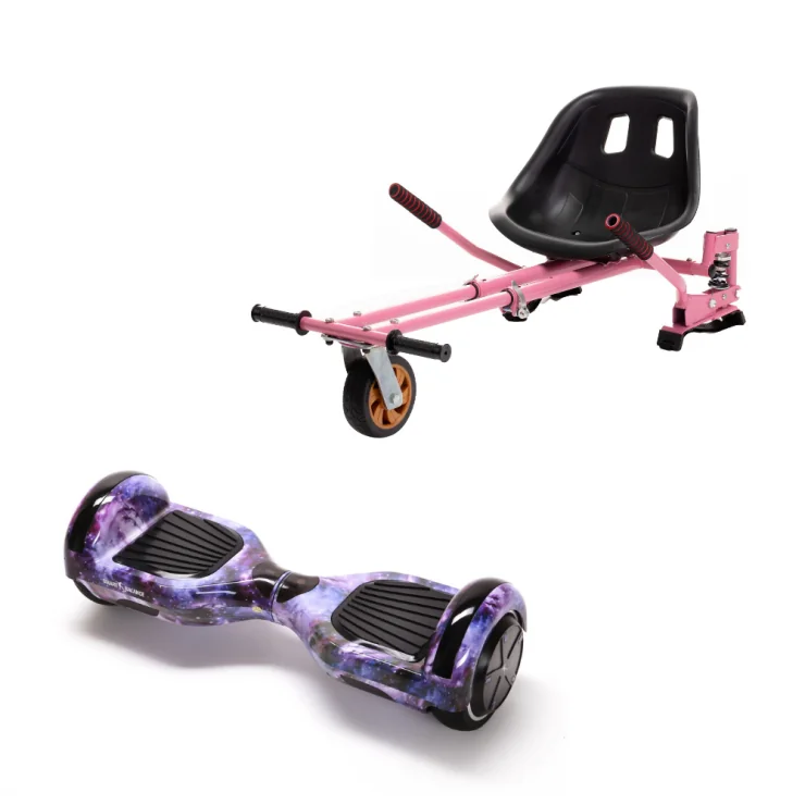 Hoverboard 6.5 pouces avec Hoverkart, Suspension PRO Siège, Rose, Bluetooth & Lumières LED, 15 km/h, Certifié UL2272, Puissance 700W, Batterie 4Ah, Smart Balance, Regular Galaxy, Gyropode Overboard, Auto-équilibrant