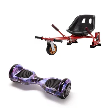 6.5 inch Hoverboard with Hoverkart, Suspension PRO Seat, Red, 15 km/h, UL2272 Certified, Bluetooth, Led Lighting, 700W Power, 4Ah Battery, Smart Balance, Regular Galaxy