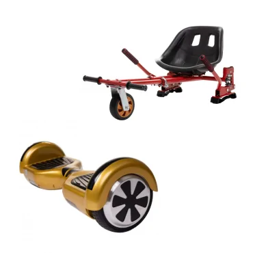 6.5 inch Hoverboard with Hoverkart, Suspension PRO Seat, Red, 15 km/h, UL2272 Certified, Bluetooth, Led Lighting, 700W Power, 4Ah Battery, Smart Balance, Regular Gold