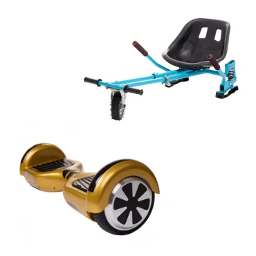 6.5 inch Hoverboard with Hoverkart, Suspension PRO Seat, Blue, 15 km/h, UL2272 Certified, Bluetooth, Led Lighting, 700W Power, 4Ah Battery, Smart Balance, Regular Gold