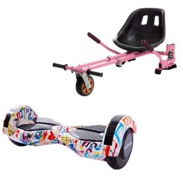 6.5 inch Hoverboard with Hoverkart, Suspension PRO Seat, Pink, 15 km/h, UL2272 Certified, Bluetooth, Led Lighting, 700W Power, 4Ah Battery, Smart Balance, Transformers Splash