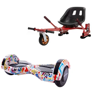 6.5 inch Hoverboard with Hoverkart, Suspension PRO Seat, Red, 15 km/h, UL2272 Certified, Bluetooth, Led Lighting, 700W Power, 4Ah Battery, Smart Balance, Transformers Splash