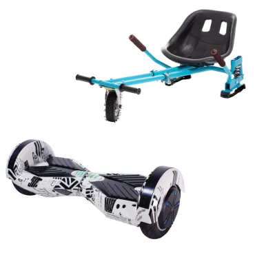 6.5 inch Hoverboard with Hoverkart, Suspension PRO Seat, Blue, 15 km/h, UL2272 Certified, Bluetooth, Led Lighting, 700W Power, 4Ah Battery, Smart Balance, Transformers NewsPaper