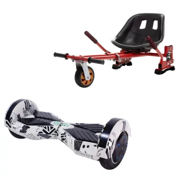6.5 inch Hoverboard with Hoverkart, Suspension PRO Seat, Red, 15 km/h, UL2272 Certified, Bluetooth, Led Lighting, 700W Power, 4Ah Battery, Smart Balance, Transformers NewsPaper