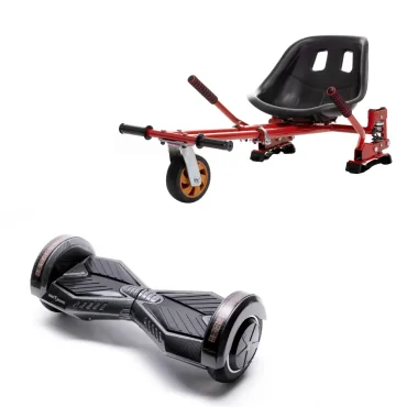 6.5 inch Hoverboard with Hoverkart, Suspension PRO Seat, Red, 15 km/h, UL2272 Certified, Bluetooth, Led Lighting, 700W Power, 4Ah Battery, Smart Balance, Transformers Carbon
