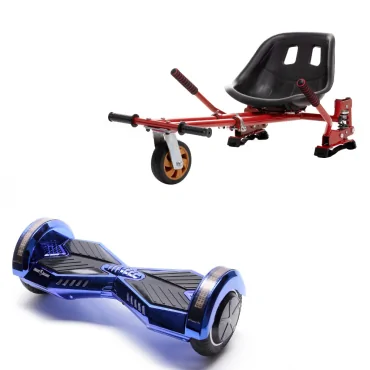 6.5 inch Hoverboard with Hoverkart, Suspension PRO Seat, Red, 15 km/h, UL2272 Certified, Bluetooth, Led Lighting, 700W Power, 4Ah Battery, Smart Balance, Transformers ElectroBlue