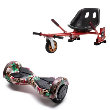 6.5 inch Hoverboard with Hoverkart, Suspension PRO Seat, Red, 15 km/h, UL2272 Certified, Bluetooth, Led Lighting, 700W Power, 4Ah Battery, Smart Balance, Transformers SkullColor