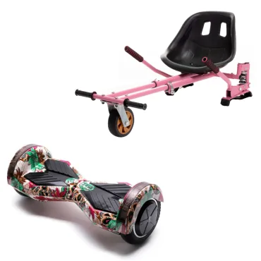 6.5 inch Hoverboard with Hoverkart, Suspension PRO Seat, Pink, 15 km/h, UL2272 Certified, Bluetooth, Led Lighting, 700W Power, 4Ah Battery, Smart Balance, Transformers SkullColor