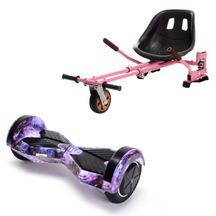 Hoverboard 6.5 pouces avec Hoverkart, Suspension PRO Siège, Rose, Bluetooth & Lumières LED, 15 km/h, Certifié UL2272, Puissance 700W, Batterie 4Ah, Smart Balance, Transformers Galaxy, Gyropode Overboard, Auto-équilibrant