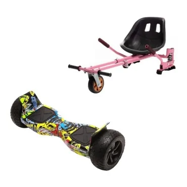 8.5 inch Hoverboard with Hoverkart, Suspension PRO Seat, Pink, All-Terrain, 15 km/h, UL2272 Certified, Bluetooth, Led Lighting, 700W Power, 4Ah Battery, Smart Balance, Hummer HipHop