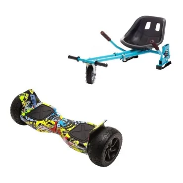 8.5 inch Hoverboard with Hoverkart, Suspension PRO Seat, Blue, All-Terrain, 15 km/h, UL2272 Certified, Bluetooth, Led Lighting, 700W Power, 4Ah Battery, Smart Balance, Hummer HipHop