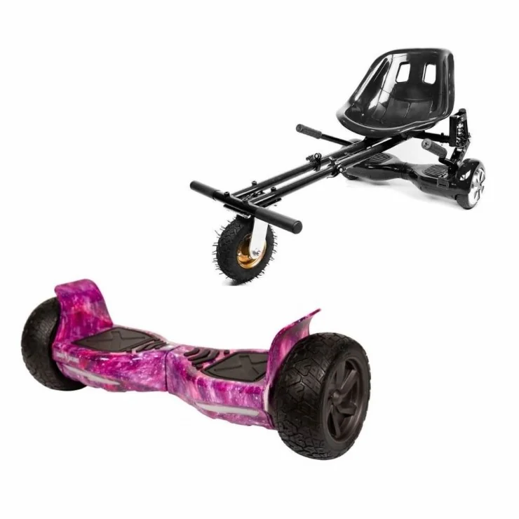 8.5 inch Hoverboard with Suspensions Hoverkart, Hummer Galaxy Pink, Extended Range and Black Seat with Double Suspension Set, Smart Balance