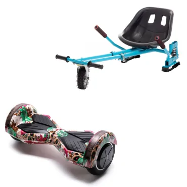 Hoverboard Go-Kart Pack, Smart Balance Transformers SkullColor, 8 Tommer, dubbele motoren 36V, 700 Wat, Bluetooth-luidsprekers, 