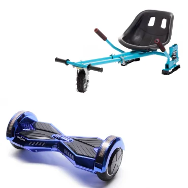 8 inch Hoverboard with Hoverkart, Suspension PRO Seat, Blue, 15 km/h, UL2272 Certified, Bluetooth, Led Lighting, 700W Power, 4Ah Battery, Smart Balance, Transformers ElectroBlue 