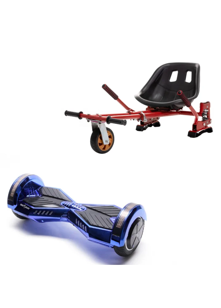8 inch Hoverboard with Hoverkart, Suspension PRO Seat, Red, 15 km/h, UL2272  Certified, Bluetooth, Led Lighting, 700W Power, 4Ah Battery, Smart Balance,  Transformers ElectroBlue